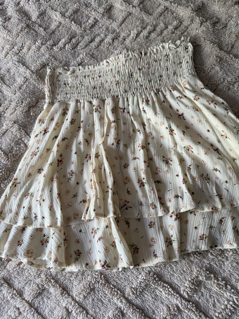 Altar'd State Cream Floral Smocked Tiered Skirt